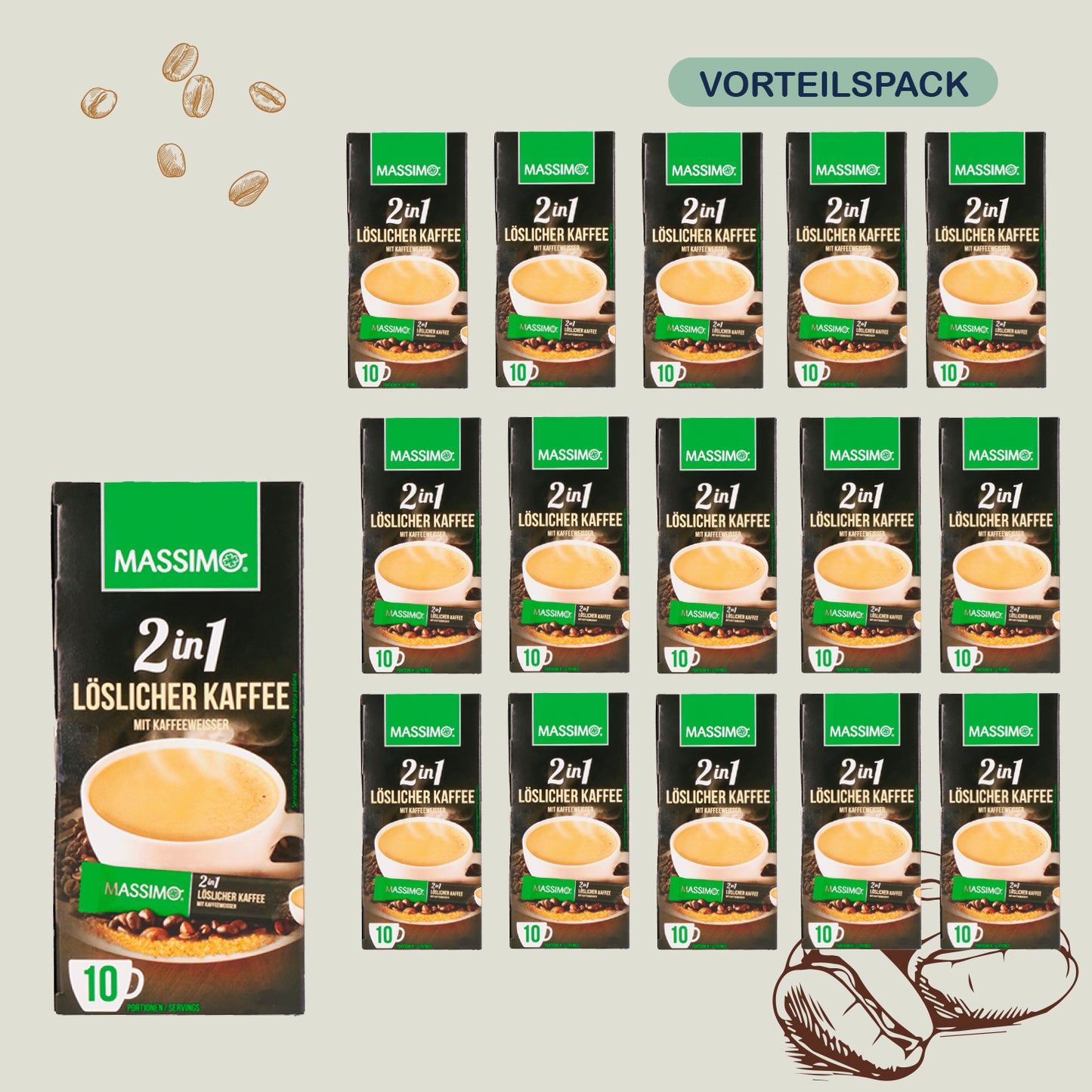 MASSIMO 2in1 Kaffee mit Kaffeeweißer 16 x 140g