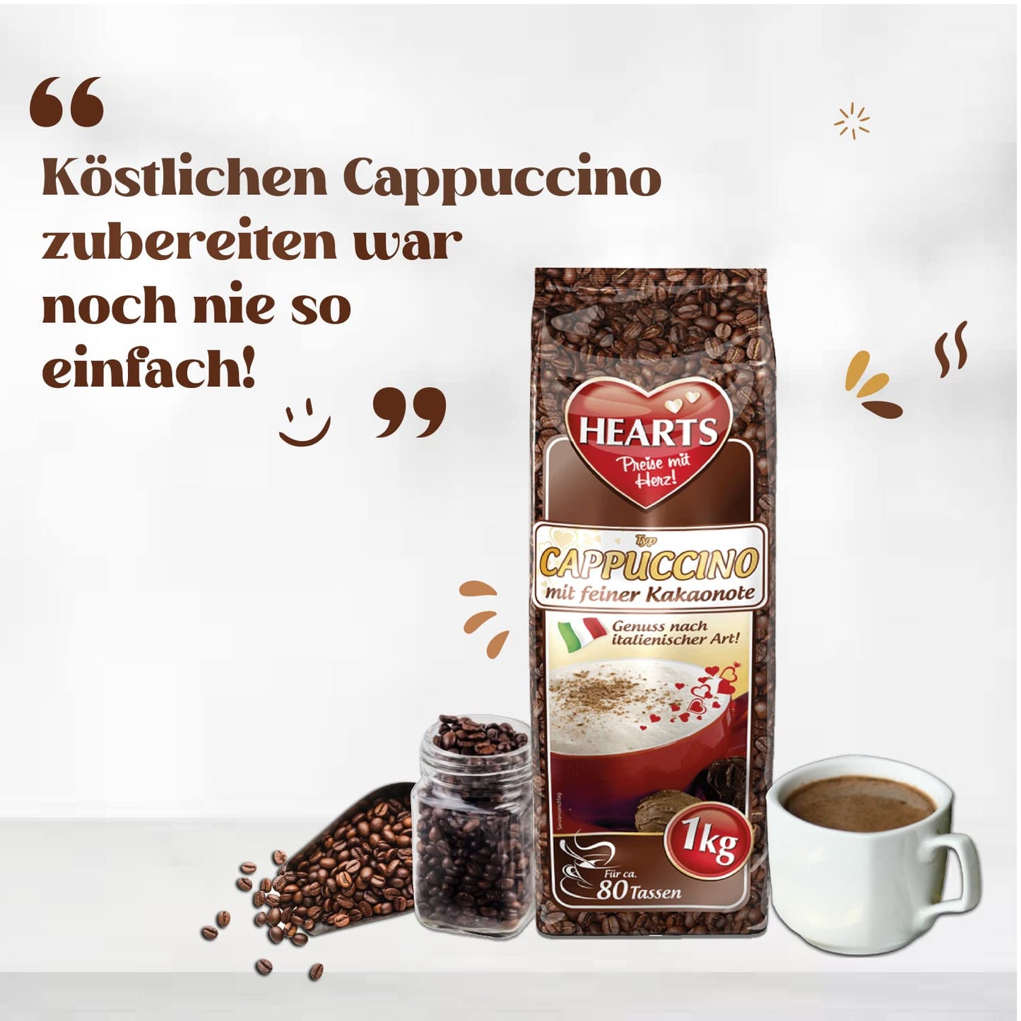 HEARTS Cappuccino mit feiner Kakaonote 1kg