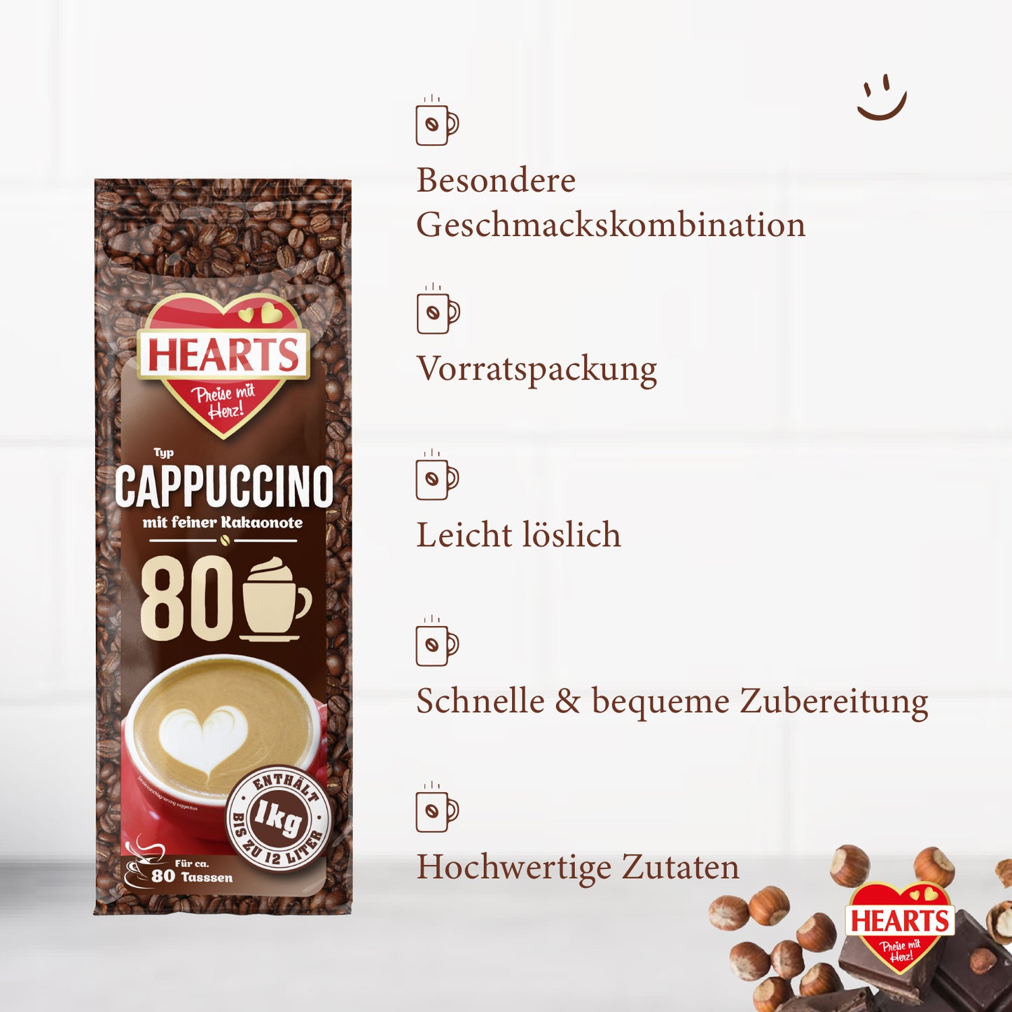 HEARTS Cappuccino mit feiner Kakaonote 10 x 1kg