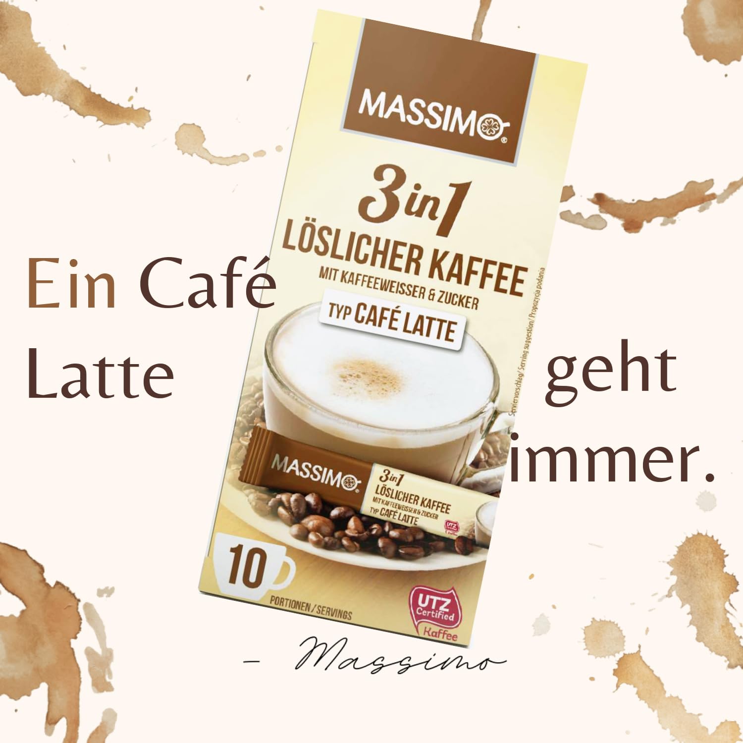 MASSIMO 3in1 Café Latte mit Kaffeeweisser & Zucker 16 x 125g