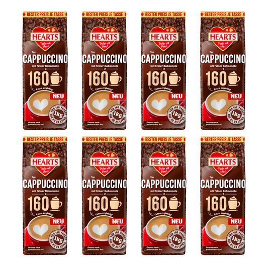 HEARTS Cappuccino mit feiner Kakaonote 8 x 1kg (Extra Ergiebig)